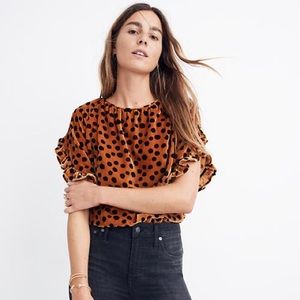 Madewell Velvet Ruffle-sleeve Top Leopard Dot